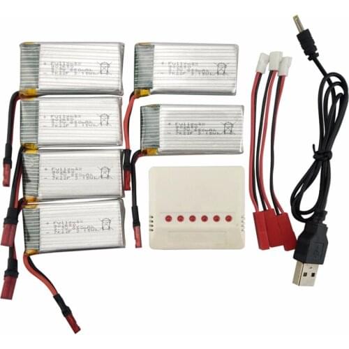 SYMA X56 X56W X54HW 6PCS 3.7V 850mah Lithium Battery with 6-in-1 Charger for Accessory Folding UAV Parts