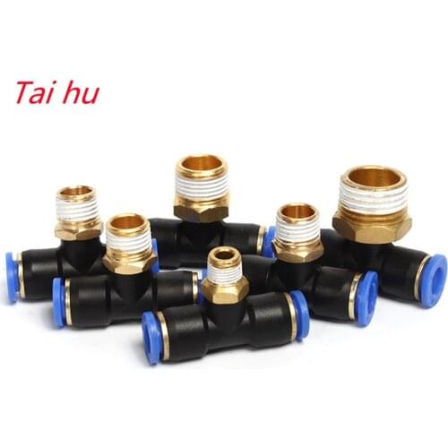 Air Connector Fitting T Shape 6mm 8mm 10mm 12mm 4mm Hose Pipe to 1/8" 1/4" M5 3/8" 1/2" BSPT Male Thread Pneumatic Coupler GOLD