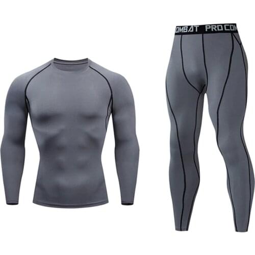 Thermal underwear Compression sportswear sport leggings Gym shirt Tights jogging suits 2 piece tracksuit men Fitness rash guard