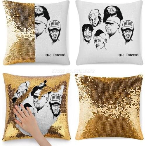 The Internet Side Logo Sequin Pillowcase Magical Cushions Cover 40X40cm Mermaid Simple Band Lemon Stand Artist Syd Matt Martians