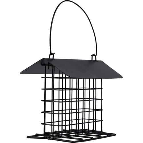Outdoor Wild Bird Feeder, Black Small Hanging with Metal, Rainproof Squirrel-Proof, Single Suet Cake Style for Outside