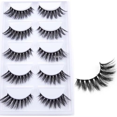 Yokpn 5 Pairs Crisscross Thick 3D False Eyelashes Eye Tail Elongated Fake Lashes Fashion Multilayer Makeup Eyelashes