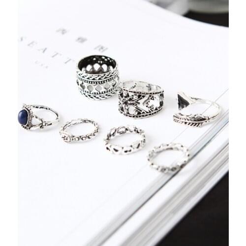 7-piece Ring 2020 New European And American Retro Beach Triangle Hollow Love Tail Ring 7 Piece Set Womens Ring Wholesale