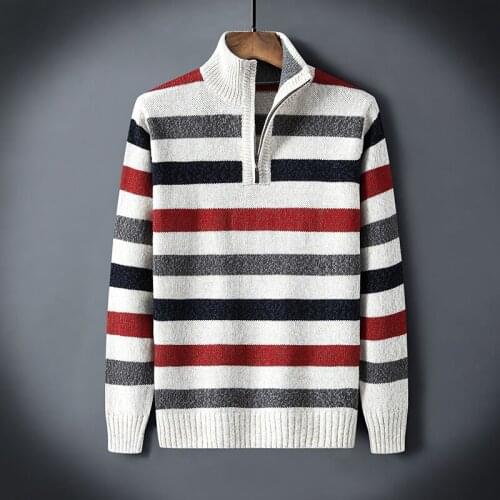 Winter Turtleneck Pullovers Men Knitwear Casual Striped Zipper Turtle Neck Mens Sweaters Knitted Male Sweaters