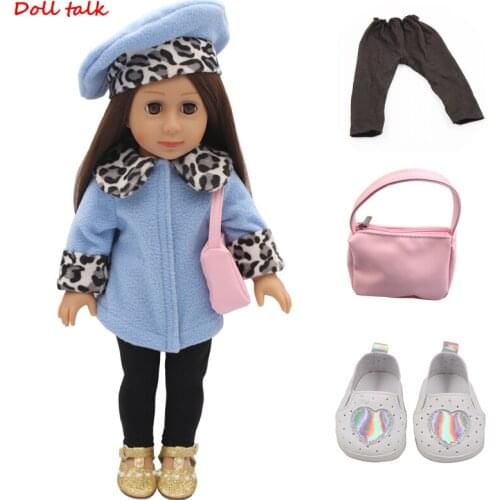 Fashion 1 Set Doll Clothes Tops+Trousers+Hat+Bag + shoes for 18'' inch American Doll Girl Handmade Diy Match Outfit