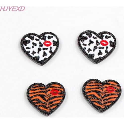 10pcs /lot) 20mm Leopard Heart For Earrings Fashion Animal Party DIY Black Glitter Acrylic Jewelry Accessories