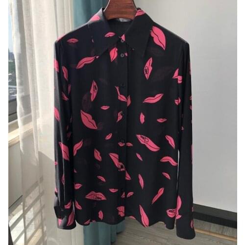 2020 Black Bottomed Lip Silk Point Collar Shirt