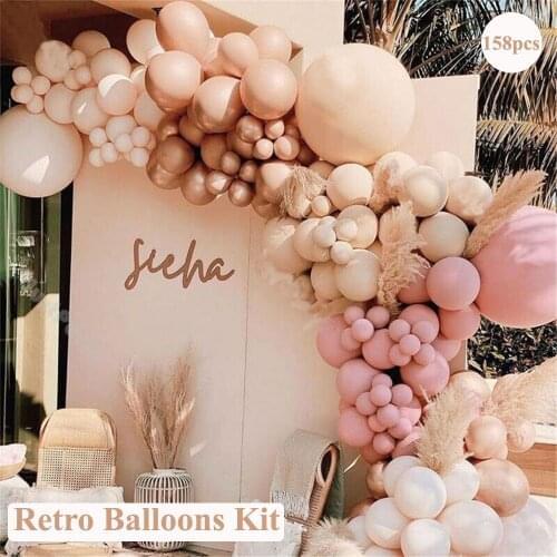 158pcs brown retro balloons Double Layer Blush Nude Balloon Arch Garland Kit Wedding Decor Pink Balloon Baby Shower Decor