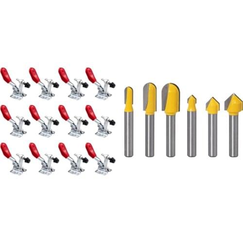 6PC 1/4 Shank Router Bits Set Core Box Bit Round Nose Bit with 12PC Hand Tool Adjustable Toggle Clamp 201A