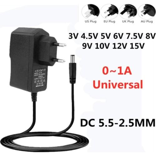 AC 110-240V DC 3V 4.5V 5V 6V 7.5V 8V 9V 10V 12V 15V 1A Universal Power Adapter Supply Charger Adaptor for LED light Strips