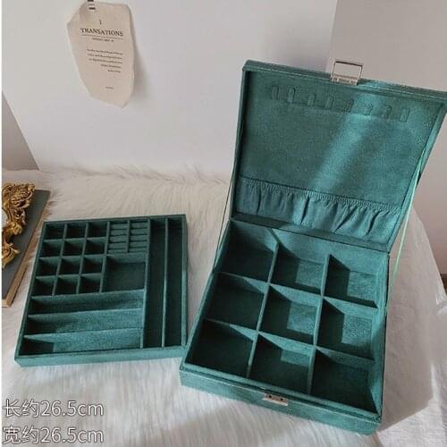 Large Fashion Flannel Square Jewelry Box Metal Lock Simple Layout 2 Layers Makeup Organizer Choker Ring Necklace Storage Case