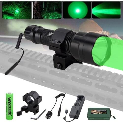C8 5000LMs Flashlight Tactical Oudoor Hunting Lantern Weapon Pistol Gun Light+Switch+Rifle Scope Mount+18650+USB Charger+Box