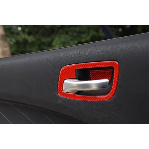 Car Interior Door Handle Bowl Frame Decorative Cover Trim Sticker for Dodge Charger 2011+ Car Accessories Carbon Fiber Red Black