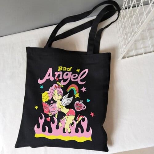 Bad Angel letter print y2k canvas bag casual hip-hop Harajuku large capacity female shoulder bag punk vintage women shopper bag