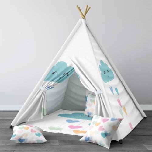 Play Tent for Kids Wigwam Portable Indoor Playground Tents Children Bedrooms White Happy Blue Cloud Model 1384