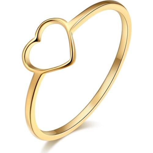 CACANA Stainless Steel Luckyoverflow Best Friend New Fashion Gold Color Heart Shaped Wedding Rings for Woman Jewelry Gift R411