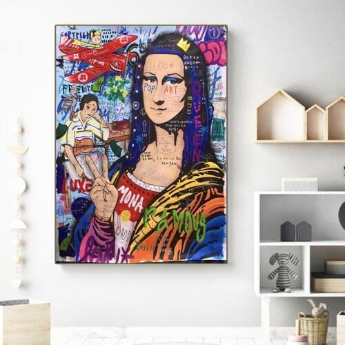 Graffiti Mona Lisa Canvas Painting Street Art Poster and Prints Funny Cuadros on The Wall Art Picture for Living Room Home Decor