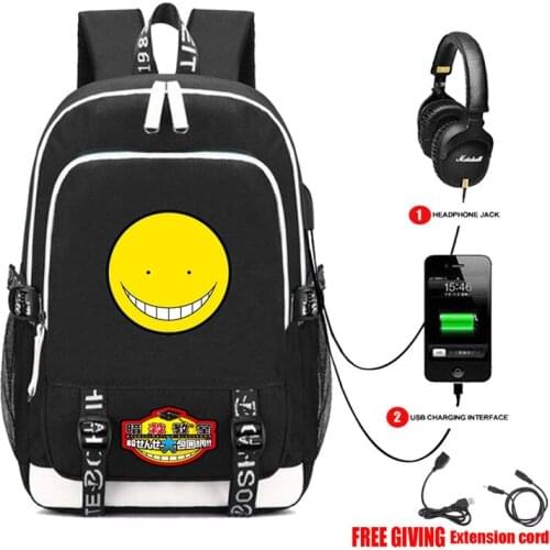 Assassination Classroom Book bag Rucksack Student School Bag For Boys Girls Travel Backpack USB Port Mochila Black Backpack