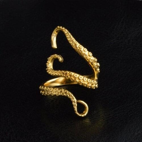 Fashion Cool Top Quality Stainless Gold Color Gothic Octopus Finger Ring Fashion Jewelry Open Adjustable Size