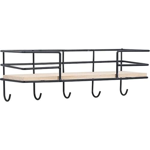 Iron and wooden board Storage basket with Hooks Hat Key Rack Hangers Holder Wall Hook Home Decoration Hang Hooks for Keys