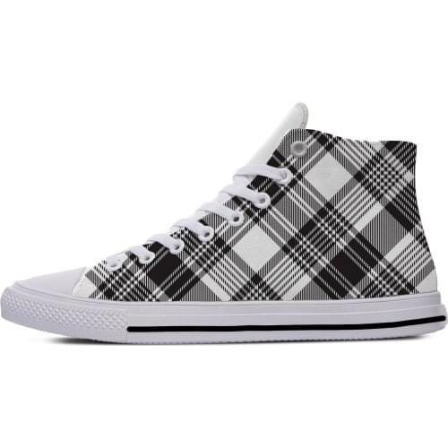 Black and White Plaid Checks Aesthetic Fashion Casual Cloth Shoes High Top Lightweight Breathable 3D Print Men women Sneakers