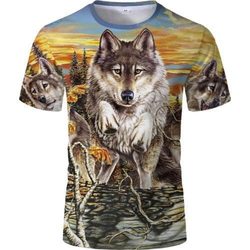 Summer Laid Back Twin Wolf Graphic T-shirt 2021 Fashion Mens T-shirts With Animal Pattern 3D Round Neck Casual Print T-shirt