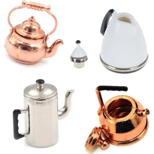 1/12 Doll house Miniature Copper Tea Kettle/Tea Pot Classic Toys Pretend Play Furniture Toys for Miniature Kitchen Accessory