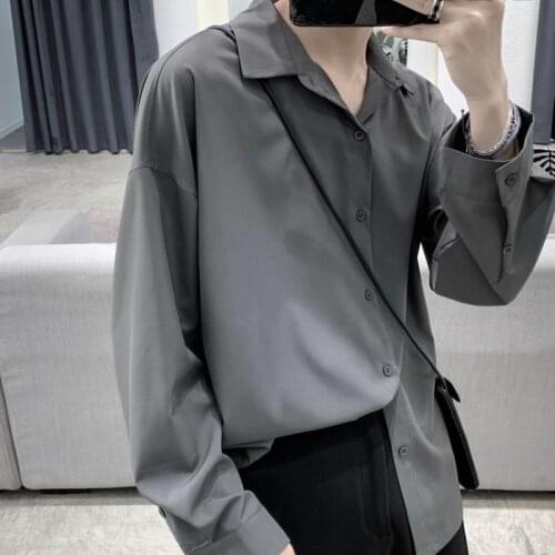 Korean Dress Shirt Mens Fashion Solid Color Business Casual Shirt Men Streetwear Korean Loose Social Mens Long-sleeved Shirt
