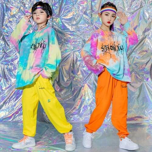 New Hip Hop Dance Clothes For Kids Children Long Sleeved Tie Dye Tops Hiphop Pants Dancers Outfits Jazz Dance Costumes DQS7854