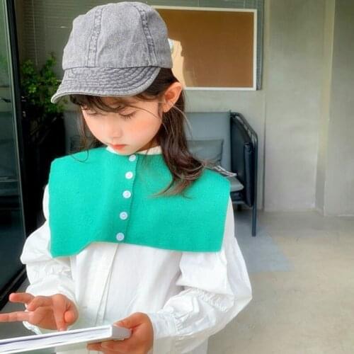 Autumn Korean Waistcoat Fake Collar Scarves Button Knitted Wool Childrens Warm Shawl Woolen Girl Decoration Stripe Scarf G03