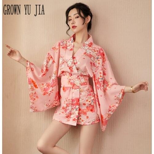 Sexy Traditional Kimono Nightgown Robes for Women Fluffy Slutty Lingerie Role Play Erotic Cosplay Costume Japanese Dressing Gown