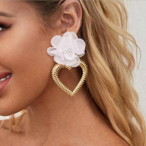 Big Heart Shaped Earrings For Women Flower Drop Earrings Fashion Statement Jewelry Woman Jewelry Earrings Accessories Wholesale
