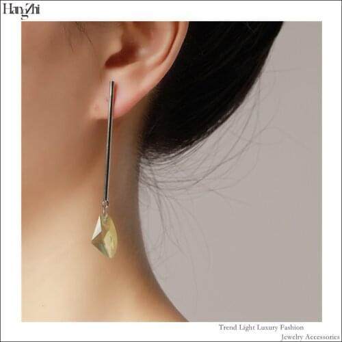 Spring and Summer New Simple Retro Drop Shape Color Zircon Pendant Asymmetric Chain Metal Gold-plated Drop Earrings 2021 Hangzhi