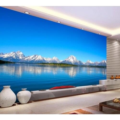 Modern Simple Lake Snow Mountain Nature 3D Wallpaper Living Room TV Sofa Setting Room Backdrop Wall Mural Fresco Papel De Parede