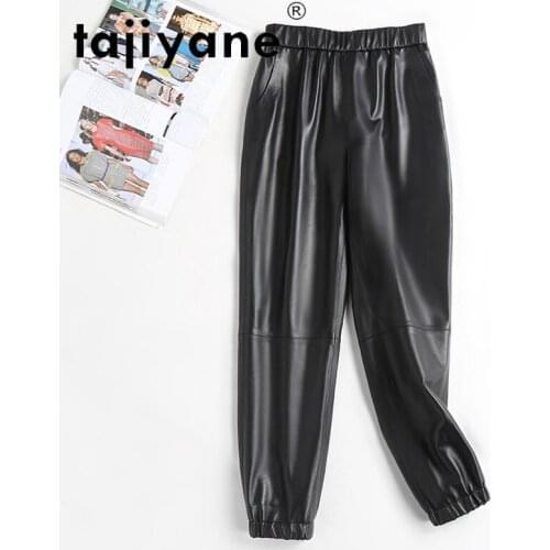 Tajiyane Women Bottoms Pants Real Sheepskin Trousers Oversized Woman Genuine Leather High Waist Pants Mujer Pantalones TN2466