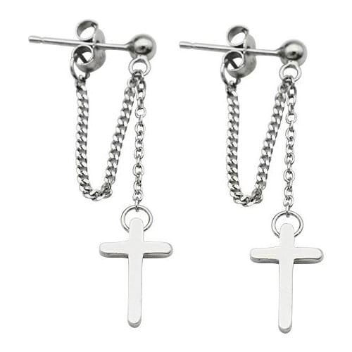 2021 Silver Color Cross Stud Earring For Women Fashion Cute Girls Tassel Chain Earring Female Jesus Christian Jewelry Party Gift