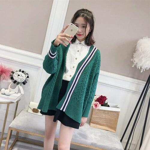 2019 Autumn Clothing New Korean Stripe Easy Sweater Woman Loose Coat Long Fund Thickening Unlined Upper Garment Blouse Tide