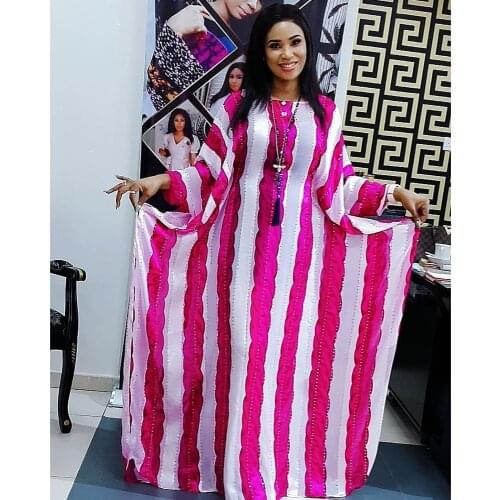 2020 Autumn New Arrival African Dresses For Women Sexy Round Collar Bat Sleeve Stripe Print Fashion Maxi Dress Party Vestidos