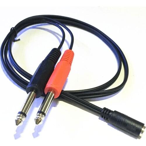 150cm 3.5mm Female Plug to 2 6.35mm TRS Mono Male Jack Audio Socket Adapter Cable