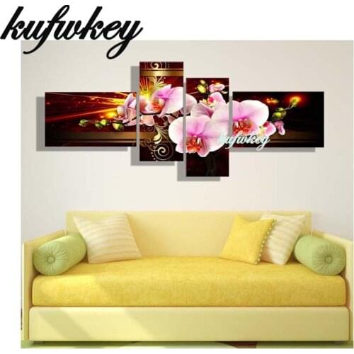 5D Diamond Embroidery 3d DIY Diamond Painting Cross Stitch Full Rhinestone Needlework Mosaic triptych painting orchid 4pcs/set