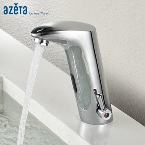 Azeta Bathroom Chrome Automatic Hand Touch Cold and Hot Water Sensor Faucet With Battery Power Basin Mixer Tap MK-208B