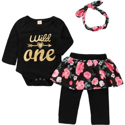Free shipping 3PCS Newborn Baby Girl Romper+Floral Pant Skirt Outfit 1st Birthday Party Set