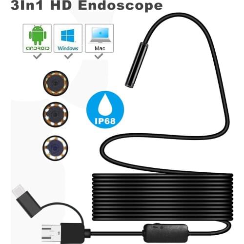 Mini Camera Endoscope HD 1200P IP68 2M Hard Flexible Android Phone USB Camera for Android Car Endoscope Video Inspection