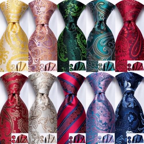 Hi-Tie Yellow Floral Paisley Mens Tie 100% Silk 8.5cm Ties For Men Formal Hanky Cufflinks Set Luxury Wedding High Quality