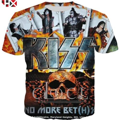 HX Newest Retro Design T Shirt Metal Rock KISS Band Pattern Print Tops Hoodie Casual Tees Women Mens T-Shirt Clothing