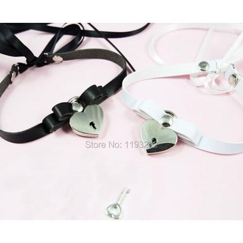 Handmade Kawaii Harajuku 3 Colors Lace Ribbon Charm Bow Bowknot Safe Heart Choker Lock Key Collar Necklace