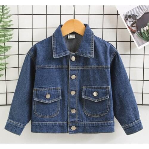 2021 Autumn New 3 4 6 7-10Years Teenager Children Jeans Baby Casual Jackets Kids All Match Big Pocket Solid Denim Coats For Boys