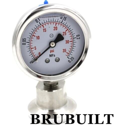 Pressure Gauge 0-35 PSI 1.5"TC 304 Sanitary Tri-Clover Fittings Connectors Home Brew