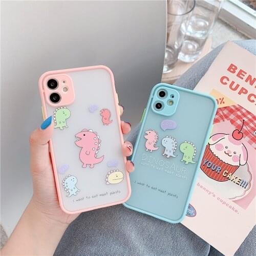 Cute Dinosaur Case for IPhone 11 Pro Max X XR XS Max 6s 7 8 Plus SE 2020 3D Relief Floral Transparent Soft TPU Bumper Back Cover