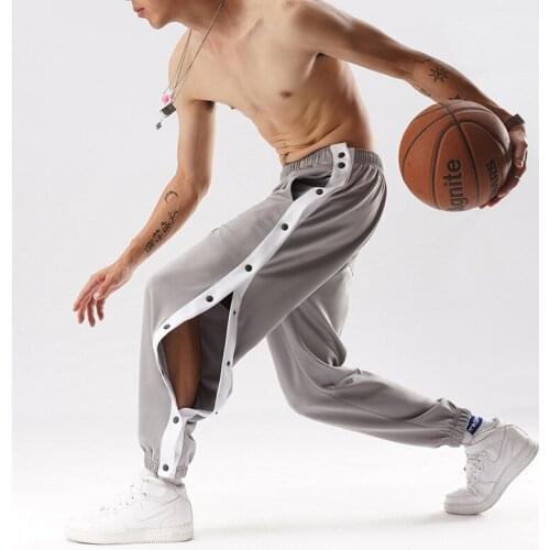 Trendy Brand Mens Sweatpants Mens Loose Casual Trousers Side-open Button Basketball Sport Pencil Pants